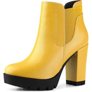 imageAllegra K Womens Chunky High Heel Platform Ankle BootsYellow
