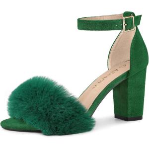 imageAllegra K Womens Faux Fur Ankle Strap Block Heels SandalsGreen