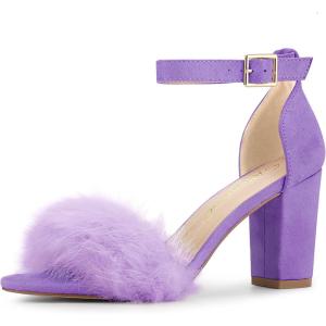imageAllegra K Womens Faux Fur Ankle Strap Block Heels SandalsPurple