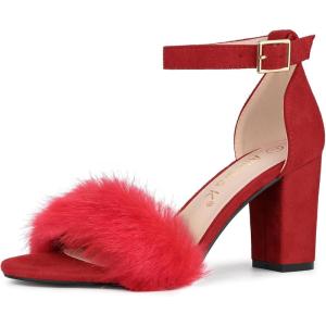 imageAllegra K Womens Faux Fur Ankle Strap Block Heels SandalsRed