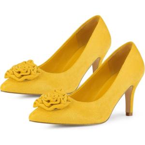 imageAllegra K Womens Flower Closed Pointed Toe Stiletto Heels Shoes PumpsYellow