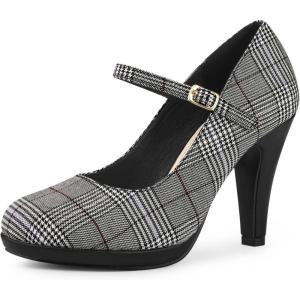 imageAllegra K Womens Houndstooth Platform Stiletto Heels Mary Janes PumpsBlack White