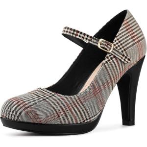 imageAllegra K Womens Houndstooth Platform Stiletto Heels Mary Janes PumpsBrown