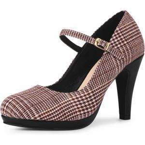 imageAllegra K Womens Houndstooth Platform Stiletto Heels Mary Janes PumpsBurgundy