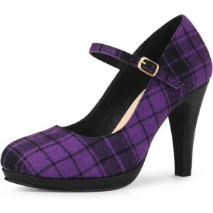 imageAllegra K Womens Houndstooth Platform Stiletto Heels Mary Janes PumpsPurple