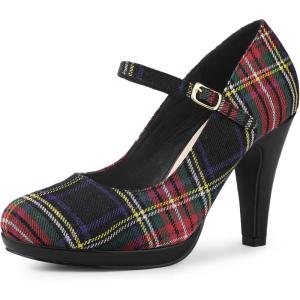 imageAllegra K Womens Houndstooth Platform Stiletto Heels Mary Janes PumpsRed Green