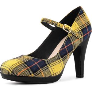 imageAllegra K Womens Houndstooth Platform Stiletto Heels Mary Janes PumpsYellow