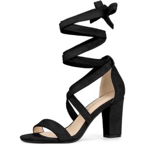 imageAllegra K Womens Lace Up Block Heels SandalsBlack