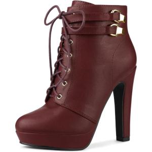 imageAllegra K Womens Lace Up Strap Platform Block Heels Ankle BootsBurgundy