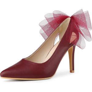 imageAllegra K Womens Mesh Bow Pointed Toe Stiletto High Heels PumpsBurgundy