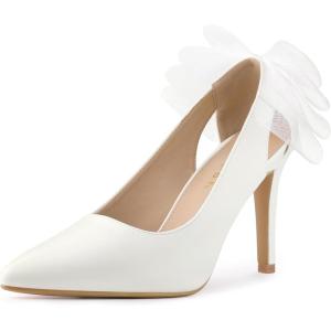 imageAllegra K Womens Mesh Bow Pointed Toe Stiletto High Heels PumpsWhite