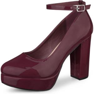 imageAllegra K Womens Platform Ankle Strap Chunky Heel Mary Janes PumpsBurgundy