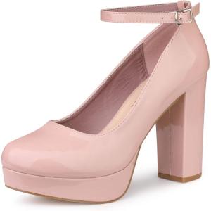 imageAllegra K Womens Platform Ankle Strap Chunky Heel Mary Janes PumpsPink