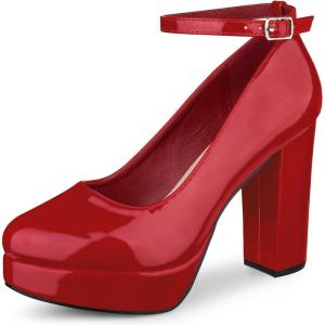 imageAllegra K Womens Platform Ankle Strap Chunky Heel Mary Janes PumpsRed