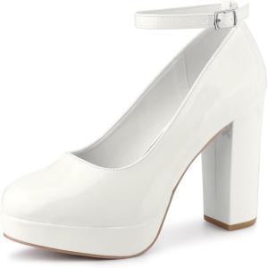 imageAllegra K Womens Platform Ankle Strap Chunky Heel Mary Janes PumpsWhite