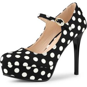 imageAllegra K Womens Platform Mary Jane Polka Dots Round Toe Stiletto High Heel PumpsBlack