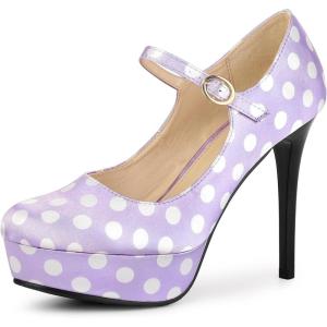 imageAllegra K Womens Platform Mary Jane Polka Dots Round Toe Stiletto High Heel PumpsPurple