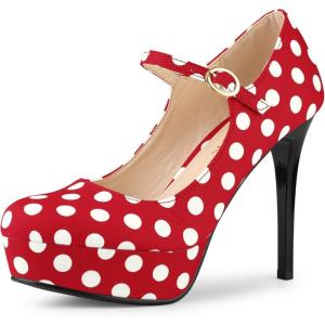 imageAllegra K Womens Platform Mary Jane Polka Dots Round Toe Stiletto High Heel PumpsRed