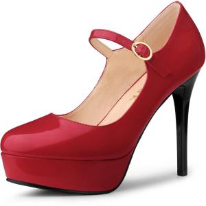 imageAllegra K Womens Platform Mary Jane Pumps Ankle Strap Stiletto High Heels Dress ShoesRed