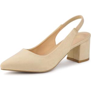 imageAllegra K Womens Pointed Toe Block Heel Pumps Slingback HeelsBeige