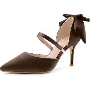 imageAllegra K Womens Pointed Toe Bow Satin Stiletto Heels PumpsBrown