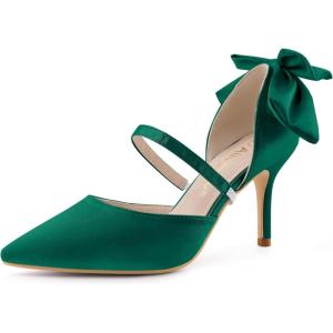 imageAllegra K Womens Pointed Toe Bow Satin Stiletto Heels PumpsDark Green