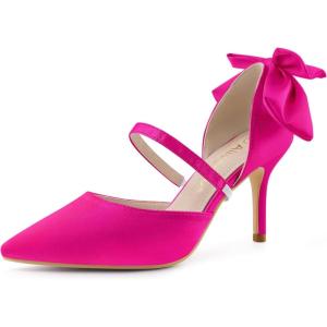 imageAllegra K Womens Pointed Toe Bow Satin Stiletto Heels PumpsHot Pink