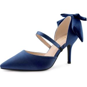 imageAllegra K Womens Pointed Toe Bow Satin Stiletto Heels PumpsNavy Blue