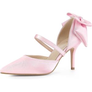 imageAllegra K Womens Pointed Toe Bow Satin Stiletto Heels PumpsPink