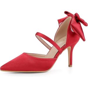 imageAllegra K Womens Pointed Toe Bow Satin Stiletto Heels PumpsRed