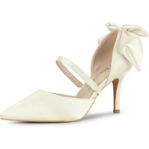 imageAllegra K Womens Pointed Toe Bow Satin Stiletto Heels PumpsWhite