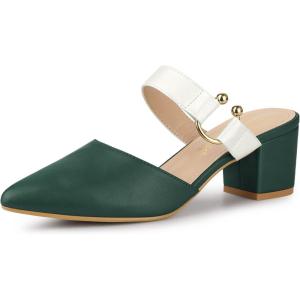 imageAllegra K Womens Pointed Toe Chunky Heel Dress Mules PumpsGreen White