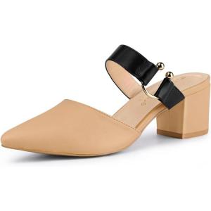 imageAllegra K Womens Pointed Toe Chunky Heel Dress Mules PumpsKhaki