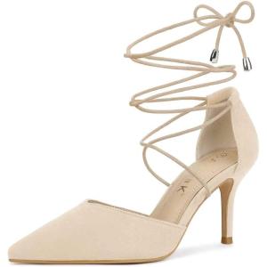 imageAllegra K Womens Pointed Toe Dress Pumps Lace Up Stiletto Heels SandalsBeige