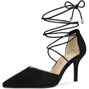 imageAllegra K Womens Pointed Toe Dress Pumps Lace Up Stiletto Heels SandalsBlack