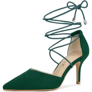 imageAllegra K Womens Pointed Toe Dress Pumps Lace Up Stiletto Heels SandalsGreen
