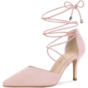 imageAllegra K Womens Pointed Toe Dress Pumps Lace Up Stiletto Heels SandalsPink