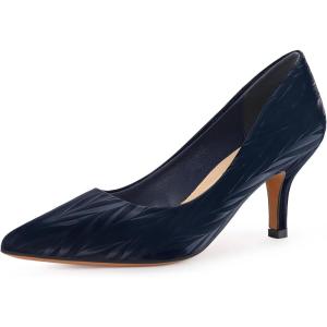 imageAllegra K Womens Pointed Toe Leaves Print Slip on Kitten Heel PumpsNavy Blue