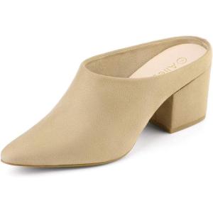 imageAllegra K Womens Pointed Toe Slip on Block Heel Slide MulesBeige