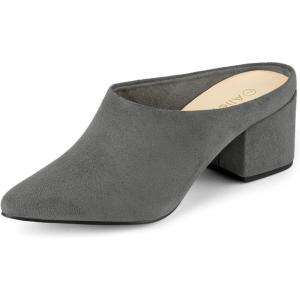 imageAllegra K Womens Pointed Toe Slip on Block Heel Slide MulesGrey