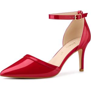 imageAllegra K Womens Pointed Toe Stiletto High Heel Pumps Ankle Strap Wedding Bridal Evening Party Dress ShoesRed