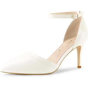 imageAllegra K Womens Pointed Toe Stiletto High Heel Pumps Ankle Strap Wedding Bridal Evening Party Dress ShoesWhite