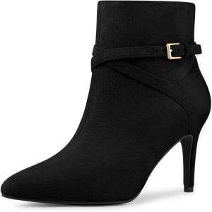 imageAllegra K Womens Pointy Toe Buckle Cross Straps Stiletto Heel Ankle BootsBlack