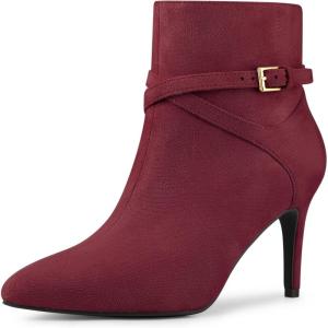 imageAllegra K Womens Pointy Toe Buckle Cross Straps Stiletto Heel Ankle BootsBurgundy