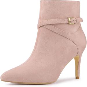 imageAllegra K Womens Pointy Toe Buckle Cross Straps Stiletto Heel Ankle BootsDust Pink
