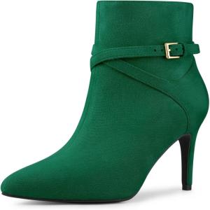imageAllegra K Womens Pointy Toe Buckle Cross Straps Stiletto Heel Ankle BootsEmerald Green