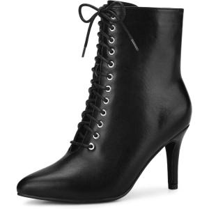imageAllegra K Womens Pointy Toe Lace Up Stiletto Heel Ankle BootsBlack