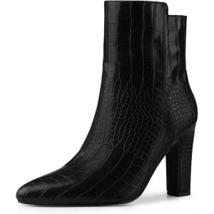 imageAllegra K Womens Printed Pointed Toe Chunky Heels Ankle BootsBlack