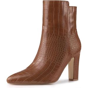 imageAllegra K Womens Printed Pointed Toe Chunky Heels Ankle BootsBrown