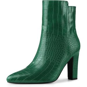imageAllegra K Womens Printed Pointed Toe Chunky Heels Ankle BootsDark Green